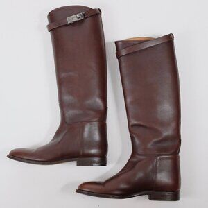 HERMES Jumping Riding Boots 38 US 8 brown leather Kelly silver buckle
